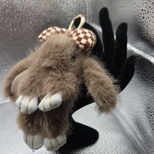 Brown Plush Keychain with Checkered Bow